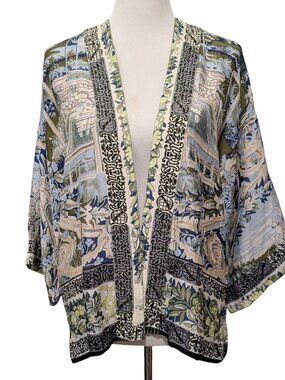 One Hundred Stars Womens NWT OS Tapestry Sea Garden Scene Open Short Kimono Top